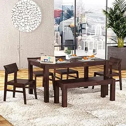 Krishna Wood Decor Solid Sheesham Wood 6 Seater Dining Table with Chairs | Dining Room Furniture | Dining Table Sets | Wooden 6 Seater Dining Table | Dining Table with Bench, Walnut Finish-image-36