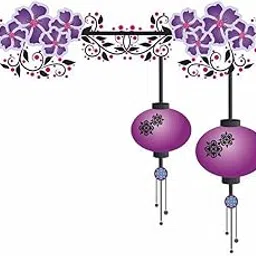 Decals Design Chinese Lamps Purple Drop On Floral Vines Wall Sticker (PVC Vinyl, 143 cm x 101 cm, Multicolor)-image-75