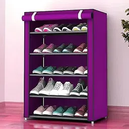 Kuber Industries Shoe Rack|Non-Woven 5 Shelves Shelf|Foldable Storage Rack Organizer for Shoe, Books (Purple)-picture-12