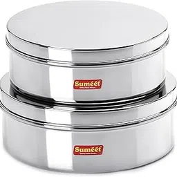Sumeet Stainless Steel Flat Canisters/Puri Dabba/Storage Containers Set Of 2Pcs (1.2Ltr,1.5Ltr), Blue-Violet-picture-23