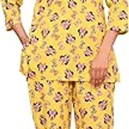 dhanota Katha Cotton Printed Kurta Pyjama (Night Suit) Set for Women | Stylish, Casual Regular Nightwear Relaxing, Soft and Cozy, Comfortable Nightdress Short Kurta Pyjama | Two Piece-picture-16