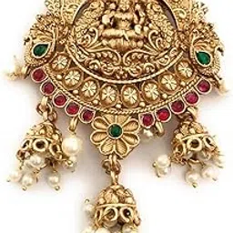 antique gold color finish jada billa (pack of 1) for women and girls with multi color stones wedding party fancy juda pins center clips traditional bun pins hair clips for children-picture-26