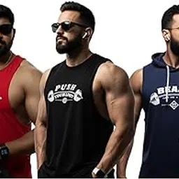elittecut Sleeveless Tank Top Hoodie for Men | Cotton Gym Workout Vest | Fitness Sando Ganji Style Hooded Sportswear | Tanktop for Gym, Running & Casual Wear | Combo | Pack of 3-picture-10