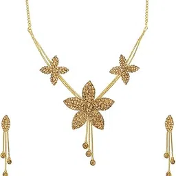 Elegant Gold-Plated Floral Necklace Set for Women – Sparkling Crystal Flower Design with Matching Earrings – Perfect for Weddings, Parties & Festive Occasions-image-92