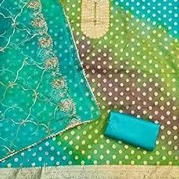 Sky Unstitched Dress Material Set – Organza Jacquard Lahriya Top (2 Mtr), Indian Santoon Bottom + Inner (3.60 Mtr), Organza Gota Patti Dupatta | Perfect for Casual and Formal Occasions-picture-55