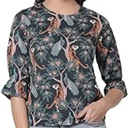 style quotient Women Green and Multi Animal Printed Polyester Smart Casual Top-picture-19
