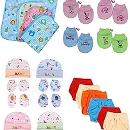 MOM'S DARLING Newborn Baby Mittens | Cap Mittens and Booties Set | Plastic Waterprrof Sheets for Baby | Baby Langot and Nappies | Newborn Baby Essential Combo Items | Baby Gift Pack for 0-6 Month-picture-37
