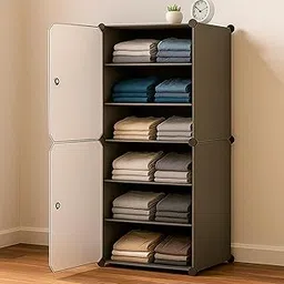 AYSIS Portable Collapsible Wardrobe for Clothes Storage 𝟔 𝐒𝐡𝐞𝐥𝐟 & 𝟐 𝐃𝐨𝐨𝐫𝐬 – Cloth Organizer Cupboard/Multipurpose Storage Organizer/Closet for Bedroom/Living Room/Laundry Room - 𝐆𝐫𝐞𝐲-image-13
