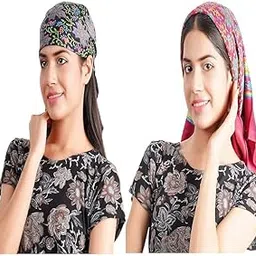 Women Winter Woolen Headwear Fashion Printing |Head Scarf Winter caps for Girls_Free Size (Pink and Black) (Pack of 2) image 1