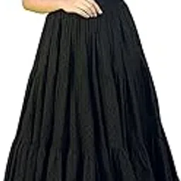 Women's Black Cotton Schiffli Midi Dress, Half Sleeve V-Neck, Tiered Flare Style, Casual Wear-picture-33