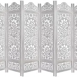 Wooden Room Divider Partition Folding Privacy Screen Decorative Panel for Living Room, Bedroom, Hall, Makeup Studio & Pooja - Lotus Design (White, 6 Panel)-image-87