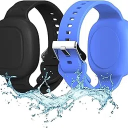 2-Pack Waterproof Bracelet for Galaxy SmartTag Kids, Soft Silicone SmartTag Wristband Holder Full Case Cover Compatible with Galaxy SmartTag, Hidden Smart Tag Case for Child/Teen/Elderly (Black+Blue)-image-59