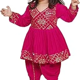 primroses Pink full sleeves velvet V-Neck kurta and dupatta with solid dhoti | T-NGoldDH-picture-43