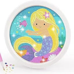 KRYTONE�5D Mermaid Diamond Painting Kits for Kids with Wooden Frame Cute Animal Art and Crafts for Kids Ages (6-12) Diamond Painting Frame (Mermaid Diamond Art)-image-15