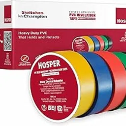 HOSPER PVC Insulation Tape - Heavy Duty FR Self Adhesive Electrical Tape | Multipurpose Wire Protection, Non-Slip, Strong Grip, Long Lasting (Pack of 10 - Black, Red, Yellow, Blue, Green, 6m Each)-image-9