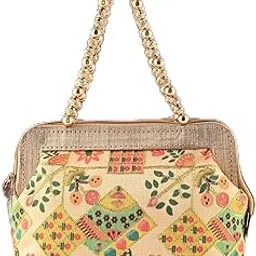Kuber Industries Small Handbag for Women & Girls | Double Handle Bag | Slim & Travel Friendly Ladies Purse | Flower Embroidery - Cream-picture-55