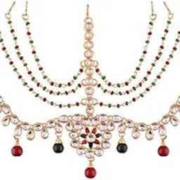 Gold Plated Traditional Kundan & Pearl Bridal Matha Patti For Women (T2002MG)-image-45