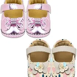 neska moda 6 To 12 Months Baby Girls Set of 2 Pair Synthetic Leather Sandal Booties (Pink,Silver,Beige) -BT1215andBT1242-picture-16