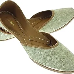 Women Buena Gold Genuine Soft Leather Embroidered Jutis | Bite and Pinch Free Jutti | Punjabi Formal Juttis | Girl's Wedding Flat Ladies Mojari | Formal Ethnic Juti |-image-58
