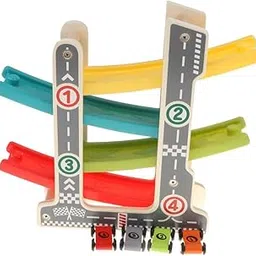 BNF Wooden 4-Layer Zig Zag Race Track Car Ramp Racer with 4 Mini Cars, Kids Toddler Early Developmental Toy Gift | Cars | Parts & accessories | 1 Piece of Right Angle Corner Clamp-image-6