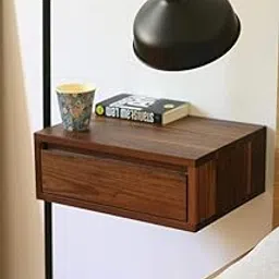 OGESTA Wooden Wall Mounted Bedside Table for Bedroom | Nightstand Lamp Holder with Shelf Storage for Home | Sheesham Wood, Black (Modern)-image-67
