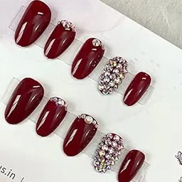 AMOK STORE reusable press on nails for women, handmade fake nail with glue, nail art kit, UV Treated false nail set, acrylic nail extension tip, nail color tip, manicure nail extensions (Diamond Red)-image-51