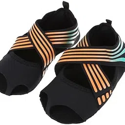 tbest 3 Size Women Yoga Shoes Non Slip Pilates Barre Soft Wrap Shoes Half Toe Dance Training Shoes (S L)(Yellow&Blue S) image 1