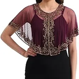 jedco Women's Net Cape Poncho Top with Embroidery, Round Neck, Short Length, Black, Free Size-picture-17