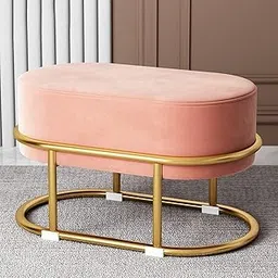Brown Art SHOPPEE Bedroom Bench with Gold Base, Upholstered End of Bed Bench, Indoor Benches for Entryway Dining Living Room Window, Accent Ottoman Bench Long Seat Foot Stool (Pink) image 1