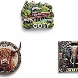 Ooty Decorative Fridge Magnets Set, Handcrafted Ceramic Highland Buffalo, Elephant, Train Landscape Design, Traditional Indian Souvenir Collection, Strong Magnetic, 3 Pieces-image-51