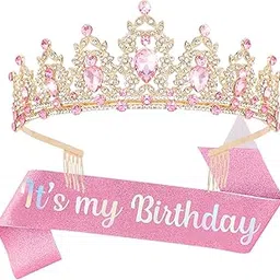 amcami Birthday Crowns for Women Birthday Sash for Women Tiaras and Crowns for Women Princess Crown Happy Birthday Crown and Sash Bridal Wedding Prom Party Gift-picture-24