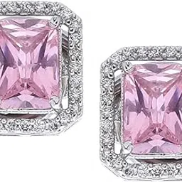 shoshaa Silver-Plated Pink AD stones Square Studs Earrings-picture-40