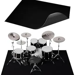 Drum Rug, 3.9Ft x 5.2Ft Drum Mat, Tightly Woven Fabric Electric Drum Carpet with Non-Slip Grip Bottom, Soundproof Rug for Piano, Guitar, Gift for Drummer, Drum Accessories, Black-picture-48