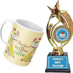 Family Shoping Teachers Day Gifts Items Thank You for Helping Me Grow Coffee Mug with Trophy for Teacher Award-image-1