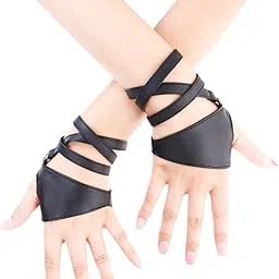 jisen Women Half Palm Fingerless PU Leather Night Bar Band Up Punk Gloves Black-picture-41