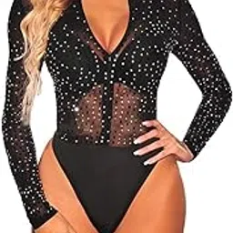 lrady Eiffel Women's Sheer Mesh Turtleneck Neck See Through Leotard Bodysuit Body Tops-picture-14