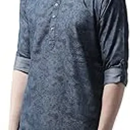 style quotient by NOI Men's Navy Blue Printed Stylish Pathani Long Denim Kurta, Wedding, Party and Casual Wear, Ethnic, Gift Idea for Men-picture-38