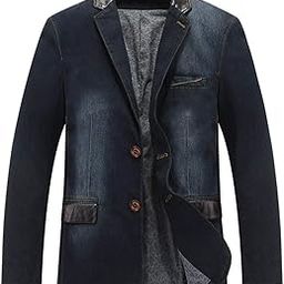 chroes Man's Sports Notched Collar 2 Button Slim Distressed Denim Blazer Jacket Leather Trim-picture-8