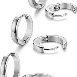 jstyle 3Pairs Stainless Steel Mens Womens Hoop Earrings Huggie Ear Piercings Hypoallergenic 12/16/20mm, Stainless Steel, No Gemstone-picture-33