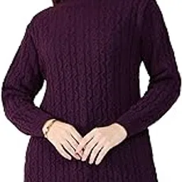 clapton High Neck Cable Knit Woolen Long Jumper Dress, Knitted Wool Blend, Full Sleeves, Self Design-picture-23