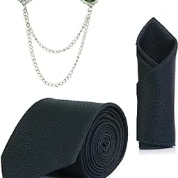 Random Stripe Men’s Premium Necktie Gift Set (9 Colors) Tie, Pocket Square & Brooch with Chain | Formal Wear image 1