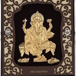 Pk & Pk Jewellers Glass Ganesh Ji Tabletop | 24Kt Gold | Rectangular Carving Frame | Medium Size [9X11 Cm] (For Premium Gift, Office Desk, Car Dashboard, Table Decoration)-picture-13