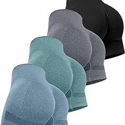chrleisure 4 Pack Womens Workout Shorts High Waist Seamless Workout Shorts-picture-14