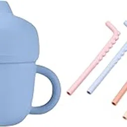 tudd Baby Sippy Cup, Silicone Trainer Cup Toddler for Boys and Girls | Blue with Sipper Straw Set | Reusable Silicone Bendy Straws for Kids with Brush | Safe & Easy Clean-picture-49