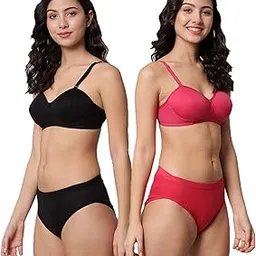 hilorill Women Sexy Cotton 2 Piece Bra and Panties Lingerie Set for Honeymoon | Anniversary | Everyday Bra Pant Combo image 1