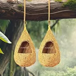 ZENRISE Coconut Fiber Bird Nest Swing with Arch Entrance for cage Birds (Beige, Pack of 2) image 1