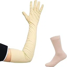 ignoto Women's Full-Hand Beige Gloves & Nylon Socks Combo Set - Cozy & Warm Winter Essentials (Color: Assorted)-picture-19