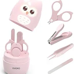 YIVEKO Baby Nail Kit, 4-in-1 Baby Nail Care Set with Cute Case, Baby Nail Clipper, Scissors, Nail File & Tweezers, Baby Manicure Kit and Pedicure kit for Newborn, Infant, Toddler, Kids-Owl Pink-picture-53