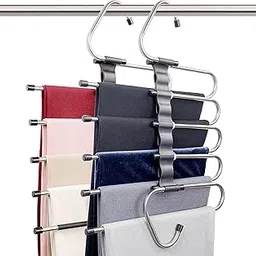 Arabest Magic Pants Hangers, 2 Pcs Non Slip Stainless Steel Multi Functional 5 Layers Pants Hangers Space Saving, Heavy Duty Trouser Organizer for Clothes Trousers Scarves Ties (Black)-picture-15