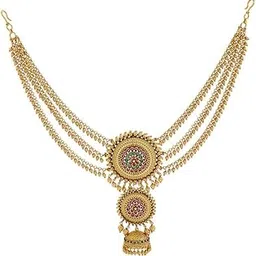 kushal's Fashion Jewellery Ruby-Green Gold Plated Ethnic Antique Hair Brooch - 413183-picture-10